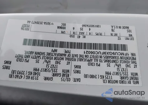 2015 Ford Escape Se from USA, damaged, VIN 1FMCU9GX9FUC06021